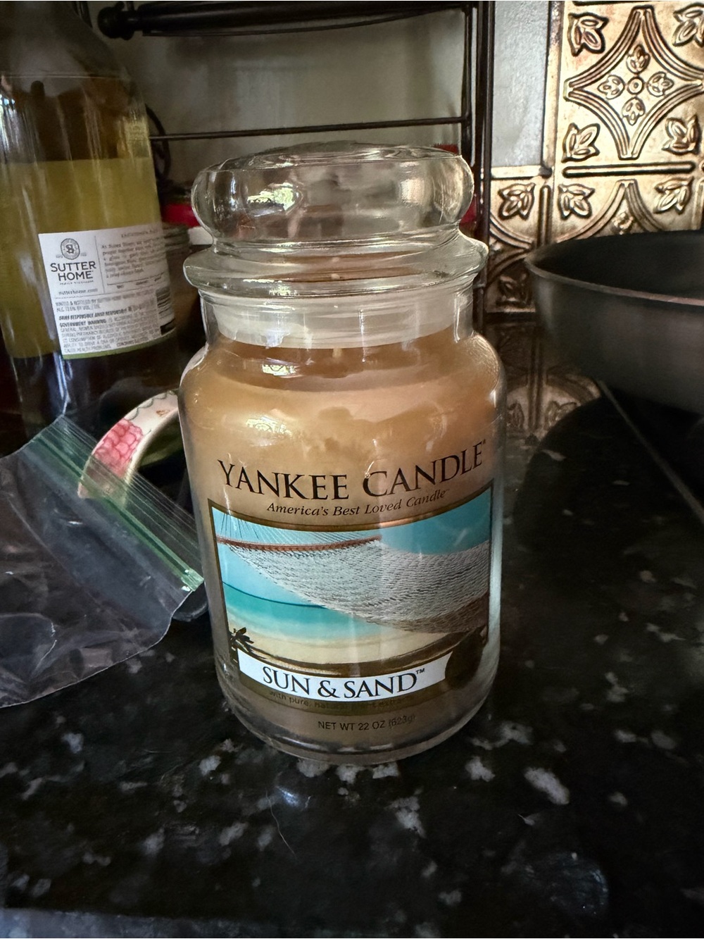 Yankee Candle Sun & Sand Jar Candle - Tan Wax with Blue Label